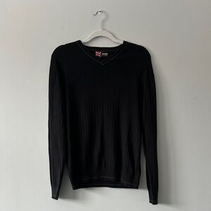 Vintage nick(it) Men's Black Ribbed V-Neck Sweater